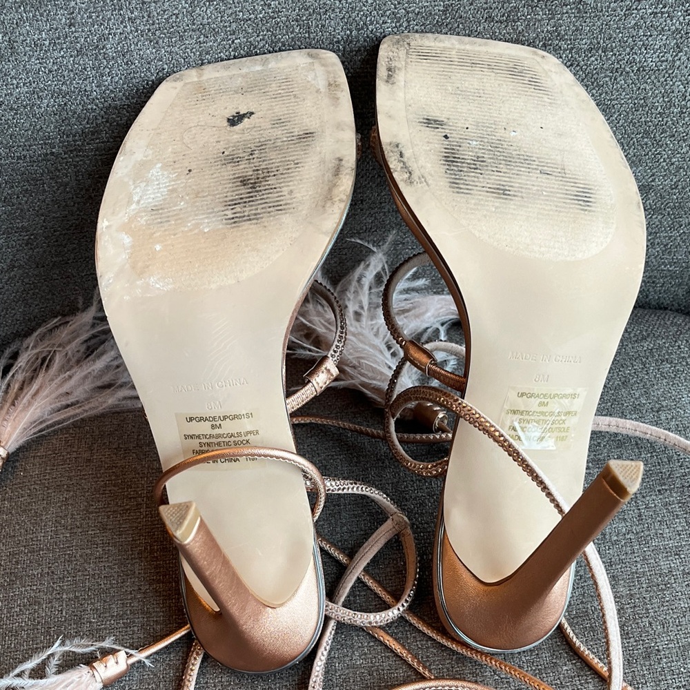 Worn 1x Steve Madden Women's Upgrade Strappy Rose Gold Blush Heels - Picture 7 of 7